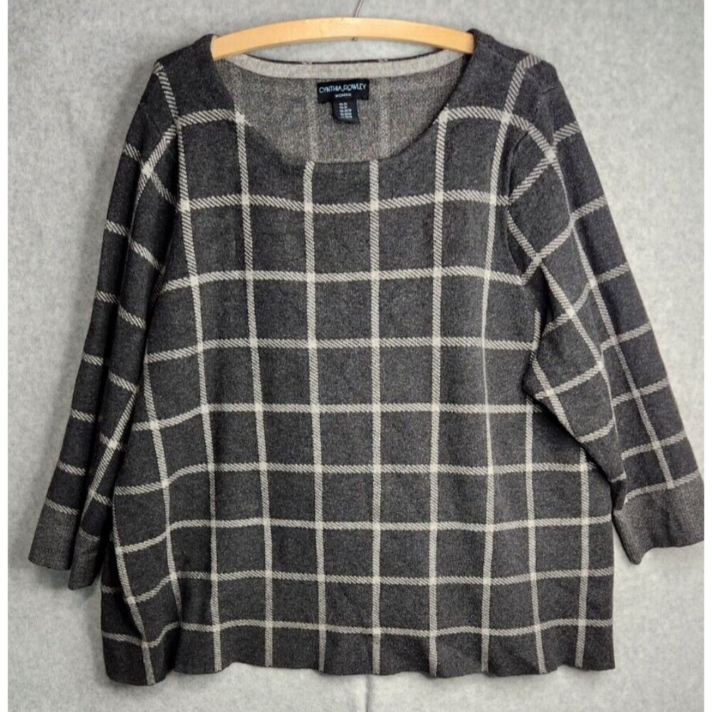 Tunic Sweater Pullover Women's 3X Lagenlook Classic Check Cynthia Rowley READ